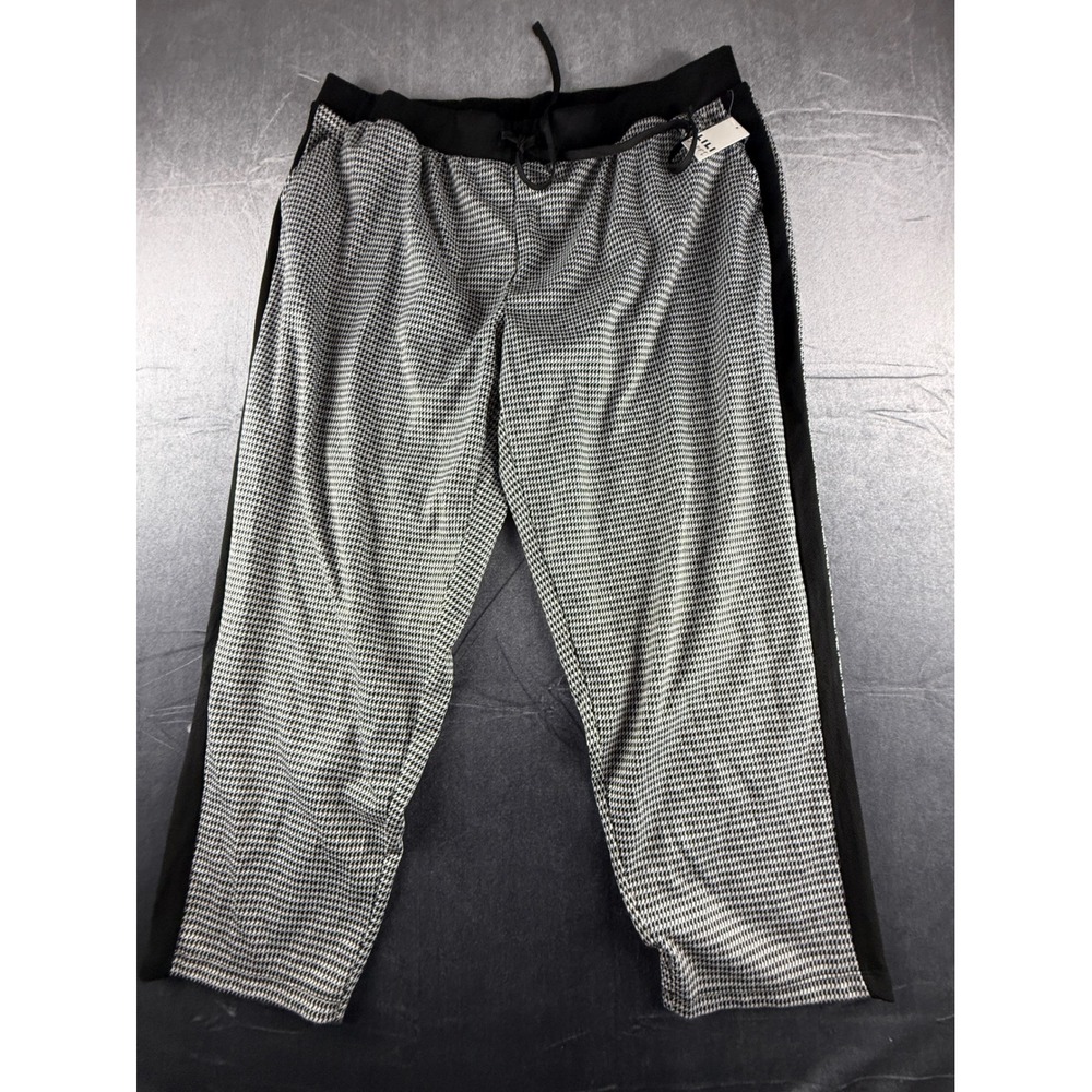 Lili Sport Womens 3X Houndstooth Jogger Pants Black White Side Stripe NWT